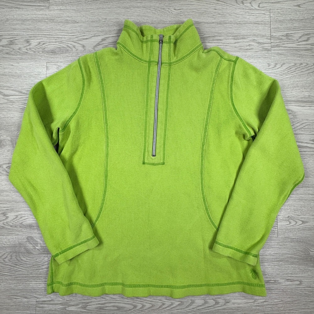 Tommy Bahama Mens Pullover Quarter Zip Lime Green Medium Ribbed Cotton Spandex